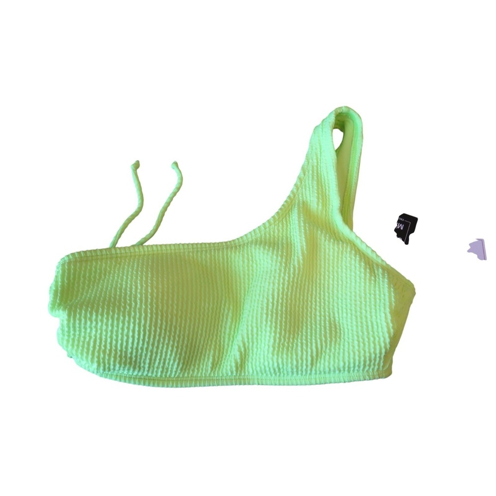 SALT + COVE Women's Citron Yellow One Shoulder Ribbed Bikini Top S‎ NWT